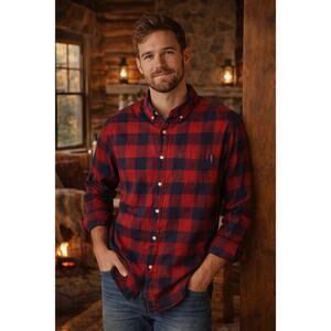 The Nutter by Chubbies Red & Navy Buffalo Plaid Button-Down Shirt Size L